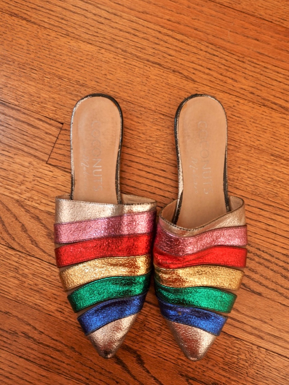 Coconuts by Matisse Metallic Rainbow Stripe Pointed Mule 9.5